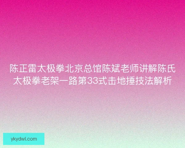 陈正雷太极拳北京总馆陈斌老师讲解陈氏太极拳老架一路第33式击地捶技法解析